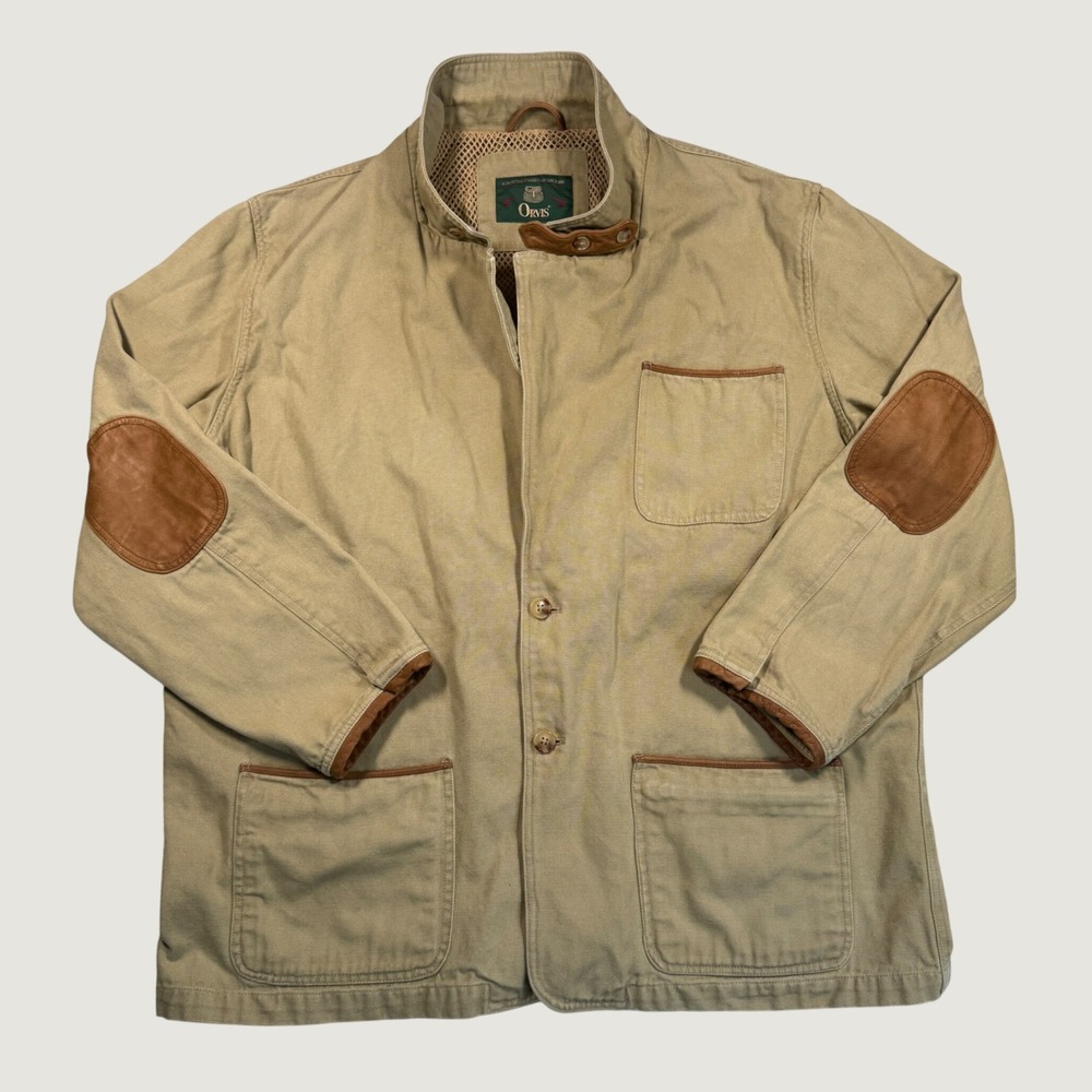 Vintage ORVIS Zambezi Field Jacket Mens XXLT Tan Canvas Leather Patch Utility